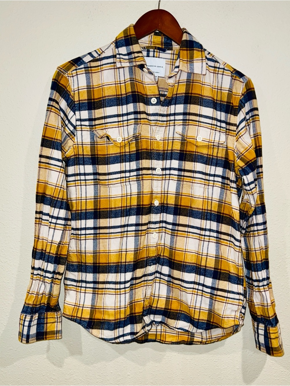 American Eagle long-sleeve plaid flannel button-down super soft shirt size XS